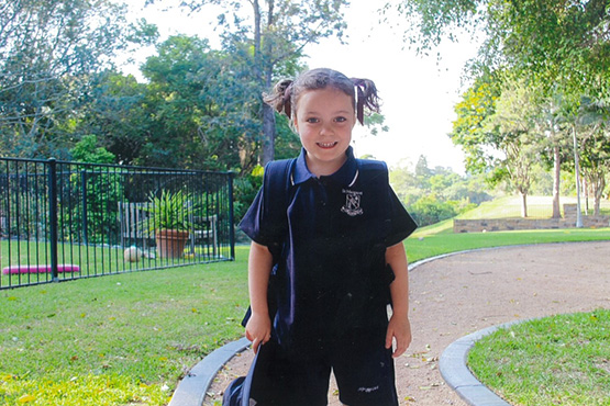 Holly Marchant on her first day of Prep at St Margaret's Anglican Girls School in Brisbane